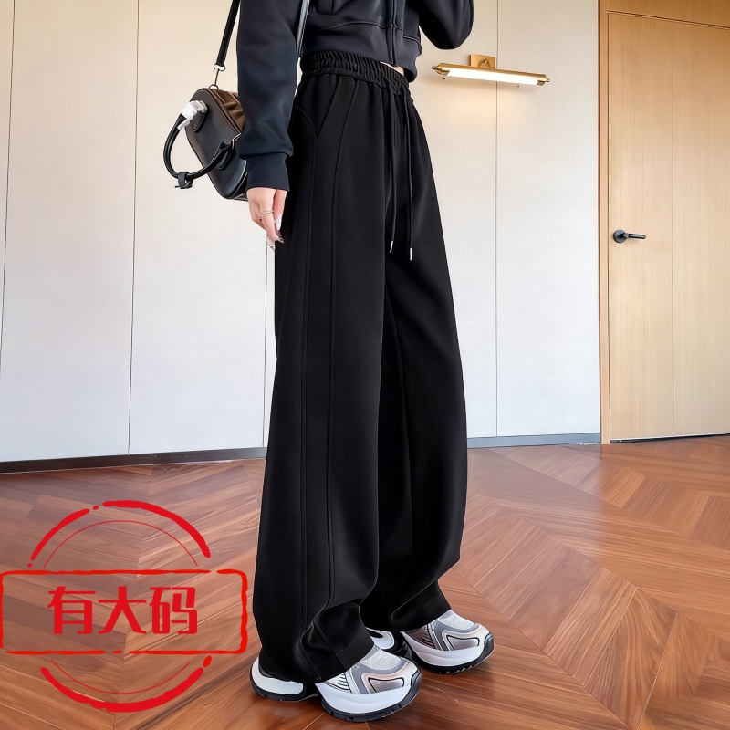 运动裤女春秋2025休闲小个子直筒卫裤秋冬加绒窄版大码香蕉阔腿裤