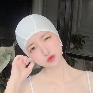 日系设计师款可爱少女黑白色复古泳帽不勒头布料弹力飞机游泳帽