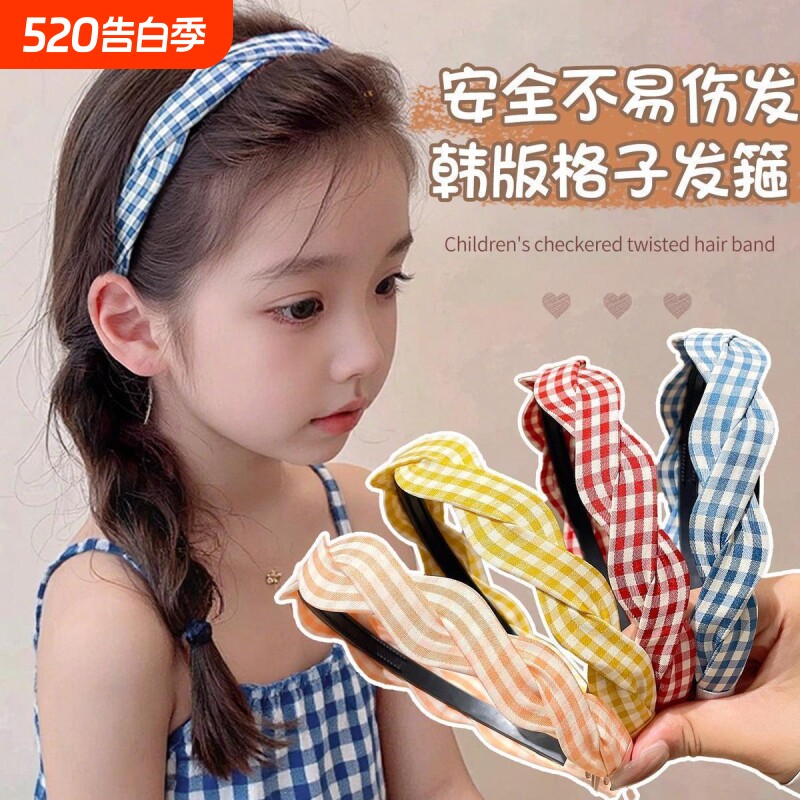 夏日麻花格子发箍女2025新款高颅顶头箍外戴压发发卡少女感发饰