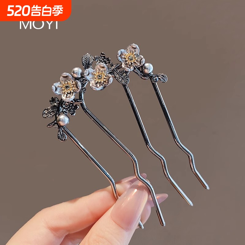 新中式高级感轻奢花m朵插梳盘发U型发簪国潮古风簪子发杈头饰发饰