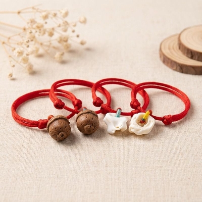 婴幼儿猪惊骨桃篮红手链红手绳调节款0到3个月宝宝桃木手工红绳