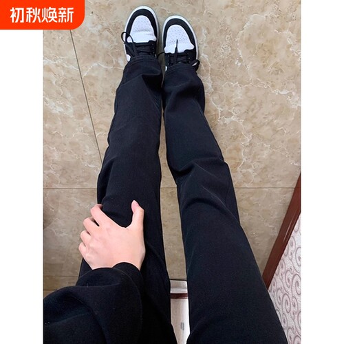 cleanfit黑色微喇牛仔裤男直筒美式vibe高街潮牌百搭大童休闲裤子