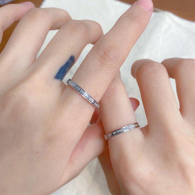 SIMPLE ENGLISH LETTER RING WOMENS AND MENS TRENDY TEMPERAMENT TITANIUM STEEL INDEX FINGER DOES NOT FADE FINGER RING STEEL PLAIN RING