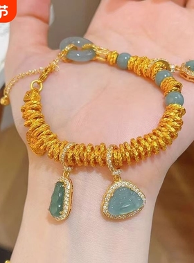 新中式复古金色盘缠翡绿色葫芦平安扣手链女小众高级国风送礼物