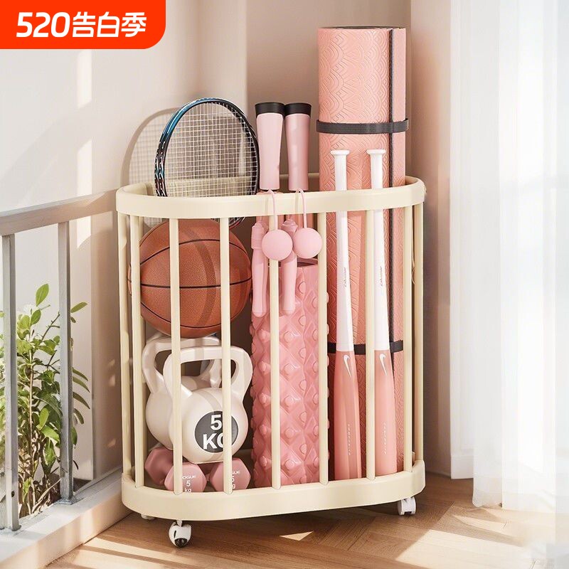 简约现代瑜伽垫羽毛球健身器材角架带轮玩具球类储物夹缝架置物架