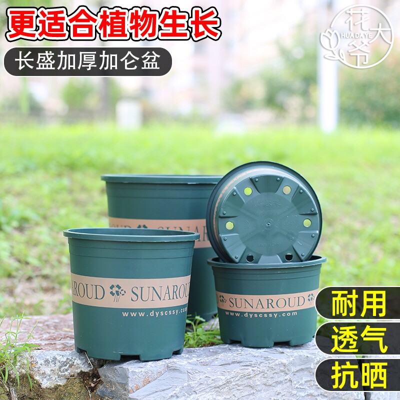 简约圆形塑料树脂花盆绿植盆栽多肉植物专用耐用加厚不闷根加仑盆