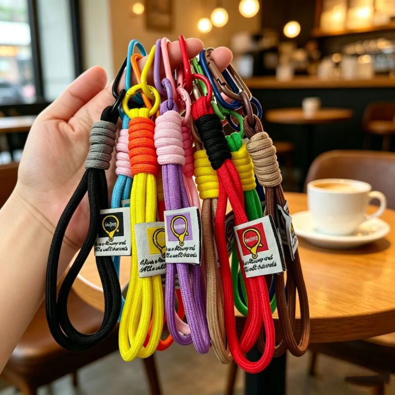 简约风手工绳钥匙扣撞色马卡龙挂绳diy潮款小众编织手绳便携手链图片