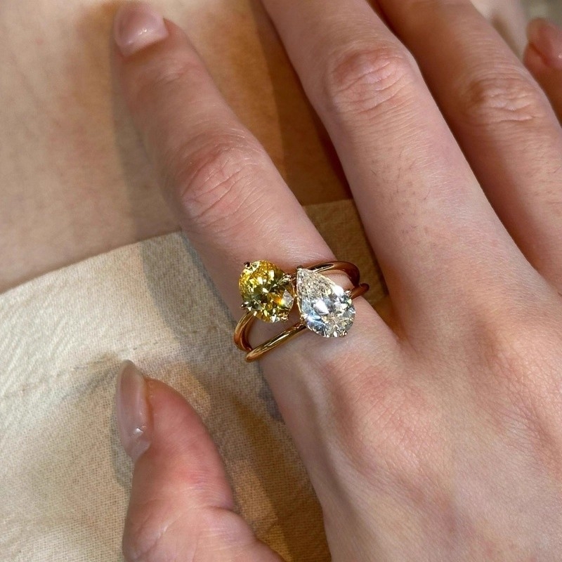 富贵感vintage双色水滴锆石戒指精致轻奢小众设计感交织钻食指戒