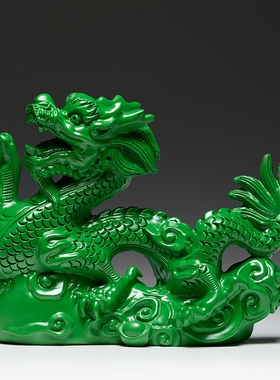 曹堂绿色实木头龙摆件