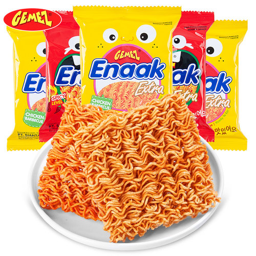 Gemez印尼小鸡面干脆面香辣烧烤味干吃方便面Enaak零食品印尼进口