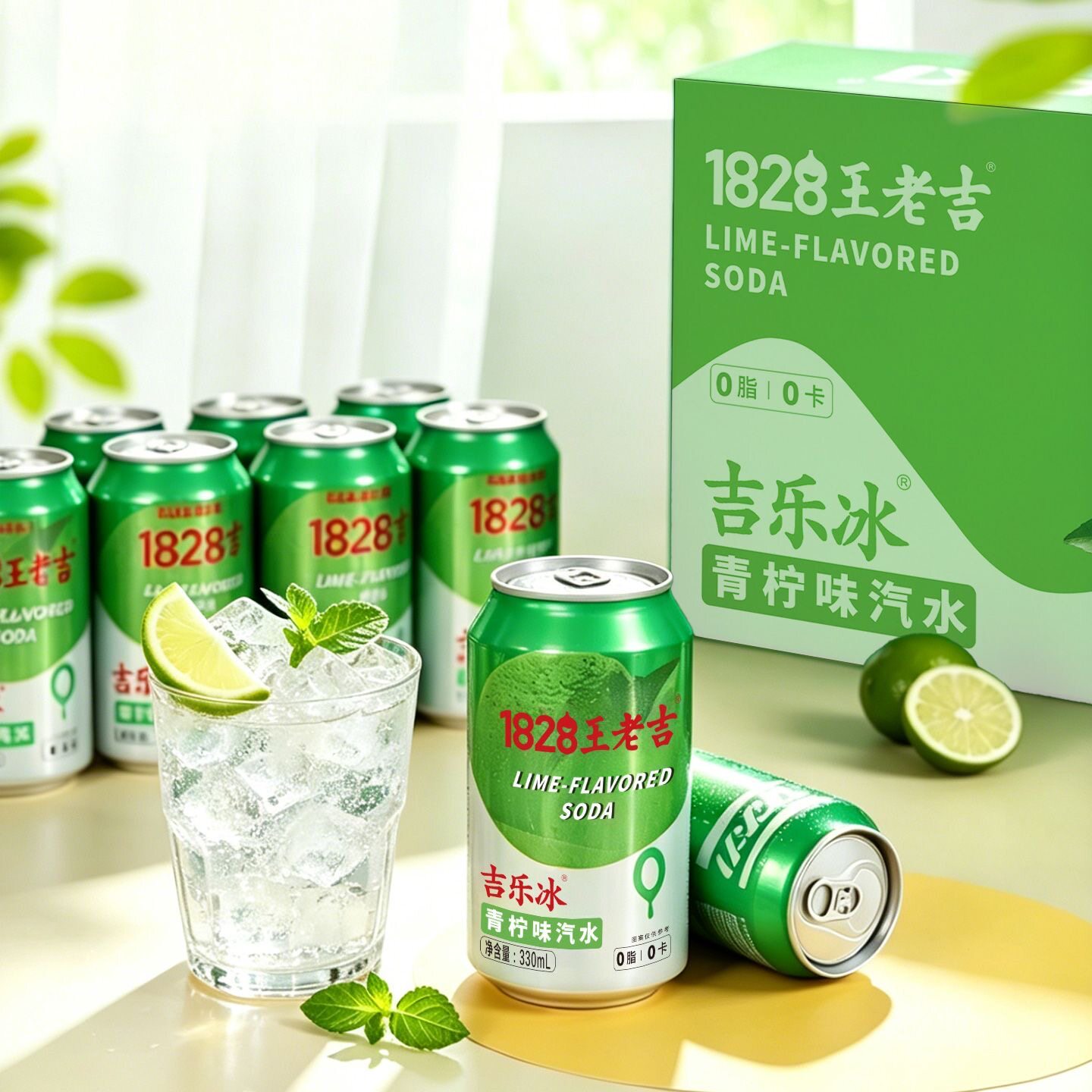 王老吉小青柠气泡水330ml罐装整箱0脂0卡0糖汽水碳酸饮料可乐啤酒