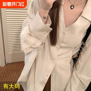 2025年早春新款v领衬衫女大码胖mm法式上衣叠穿衬衣外套春节氛围