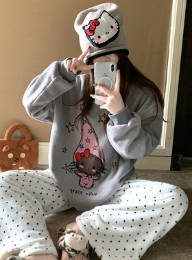 HelloKitty珊瑚绒睡衣女款秋冬季2025新款长袖加厚加绒学生家居服