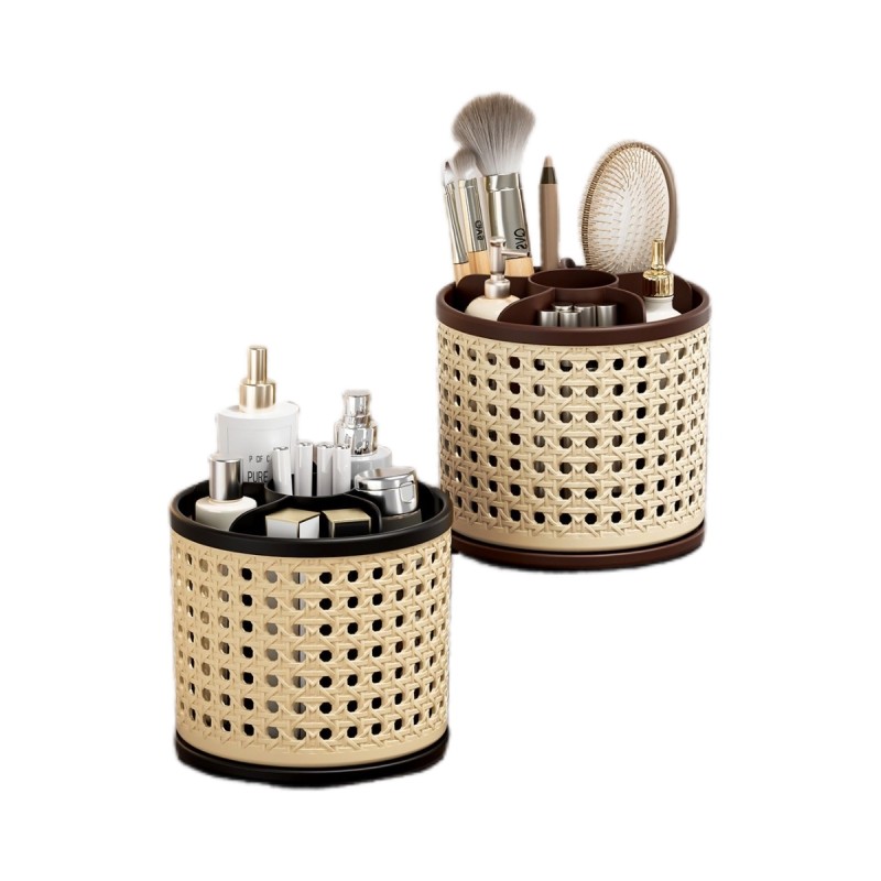 中古风梳妆台口红眼影置物架桌面笔筒旋转大容量分格化妆刷收纳筒