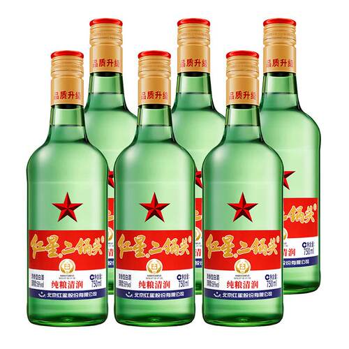 北京红星二锅头绿瓶56度750ml*6瓶整箱清香型纯粮白酒陈酿高粱