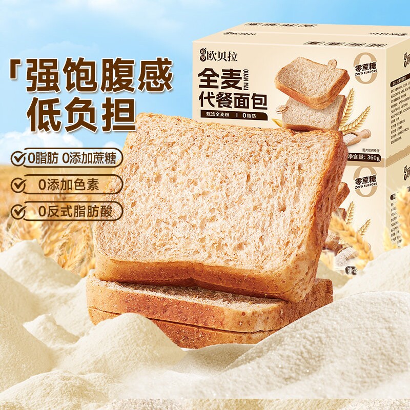比比赞全麦面包黑麦代餐吐司整箱低0脂肪无糖精早餐小零食品批发图片