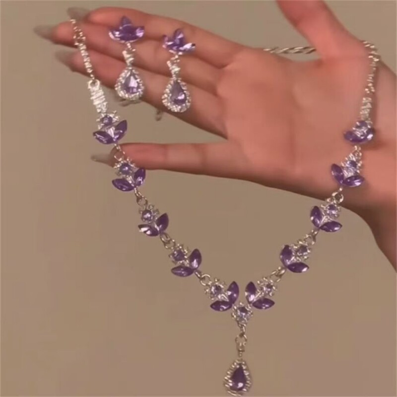 zoozmomo紫色水滴锆石项链套装女轻奢高级感重工锁骨链颈链潮