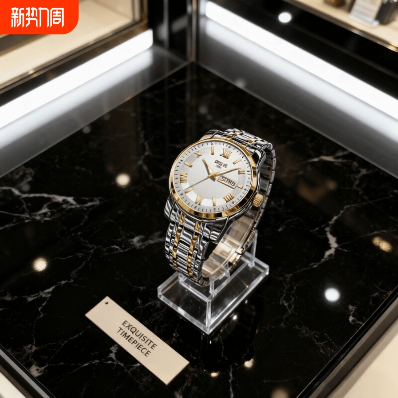 手表男款机械风全自动防水高级感全自动男表数字双日历防水腕表男
