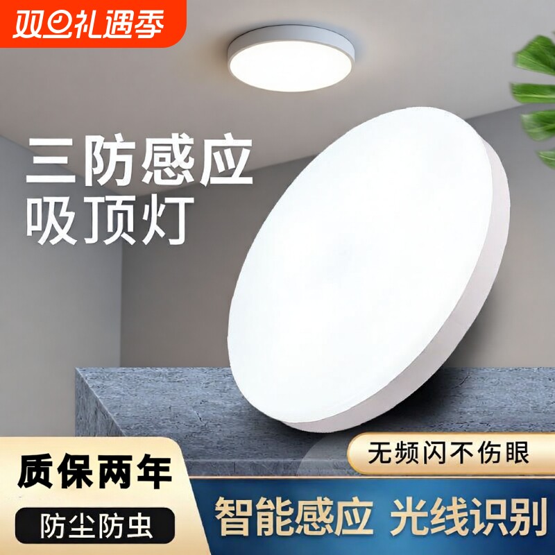 声控人体感应灯人来即亮人走即灭入户门楼梯楼道雷达自动吸顶灯