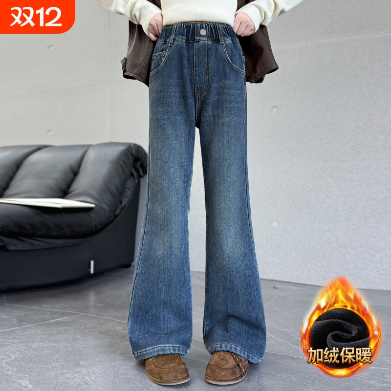 爱西娜牛仔百搭喇叭裤修身微喇裤