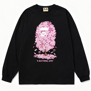 BAPE猿人迷彩樱花树亲子 本SHARK 潮牌APE长袖 t恤纯棉300g重磅高版
