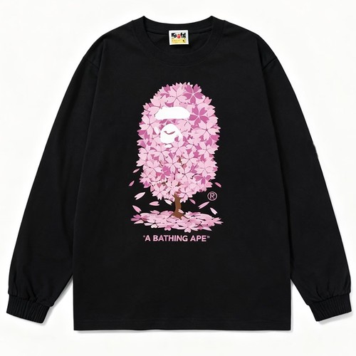潮牌APE长袖t恤纯棉300g重磅高版本SHARK BAPE猿人迷彩樱花树亲子