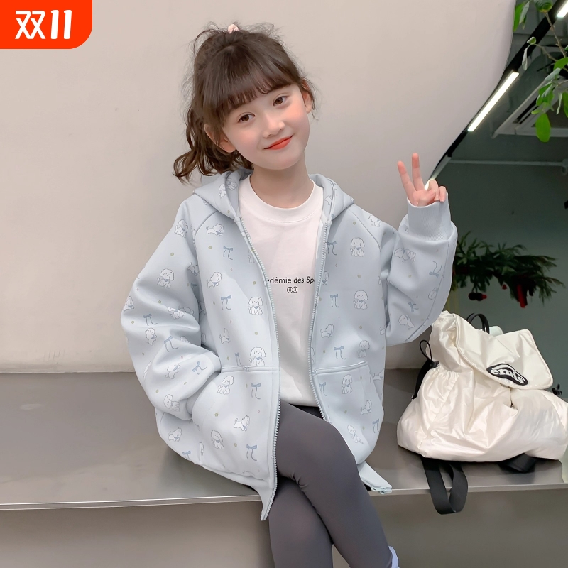女童外套秋装2025新款洋气女孩卫衣童装上衣儿童衣服蓝色休闲粉色