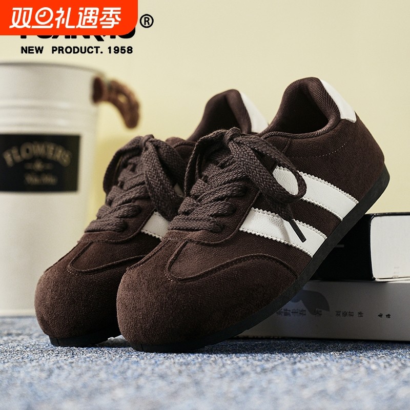 环球加绒复古厚底德训鞋女款2025冬季新款大头鞋休闲板鞋泡芙棉鞋