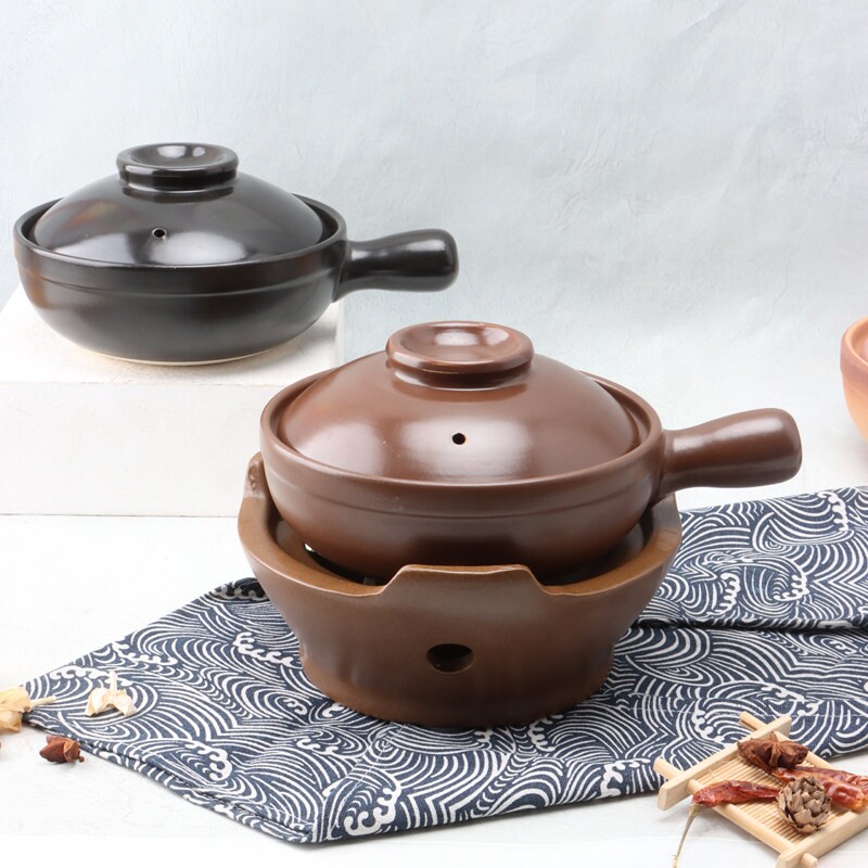 陶瓷商用耐高温酒精炉底座干锅菜带把砂锅煲仔土钵打边炉陶土套装