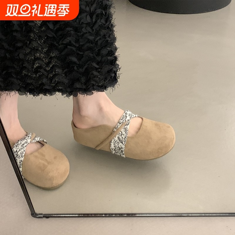 勃肯鞋女包头半拖鞋2025新款女鞋子外穿超火一脚蹬夏季凉拖鞋中跟