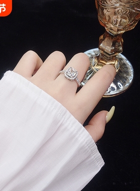 s925纯银方钻公主戒指女日韩气质时尚高级感求婚钻戒情人节送女友