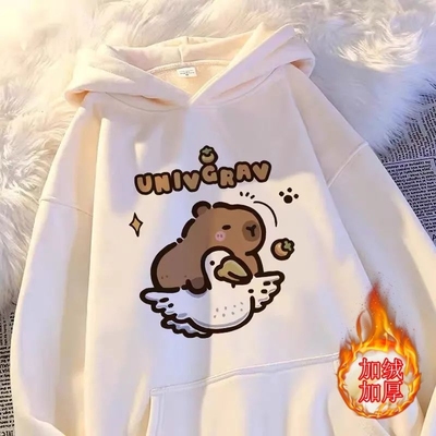 2025新款女童秋冬季加绒加厚连帽卫衣潮流洋气儿童休闲个性上衣潮