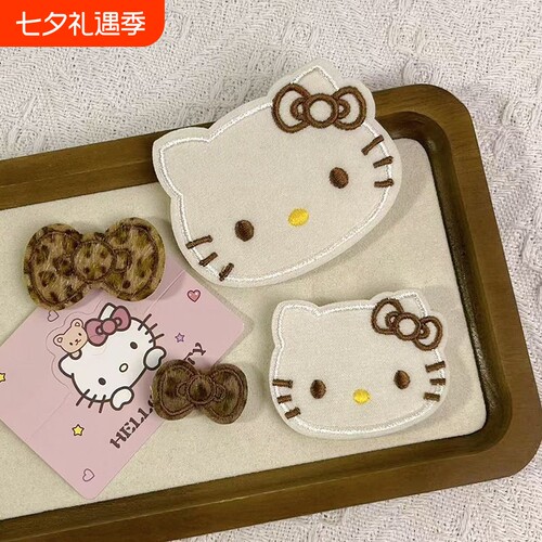 Kitty植绒豹纹刘海贴魔术发卡(蝴蝶结可拆卸) 甜美整理碎发帖发饰
