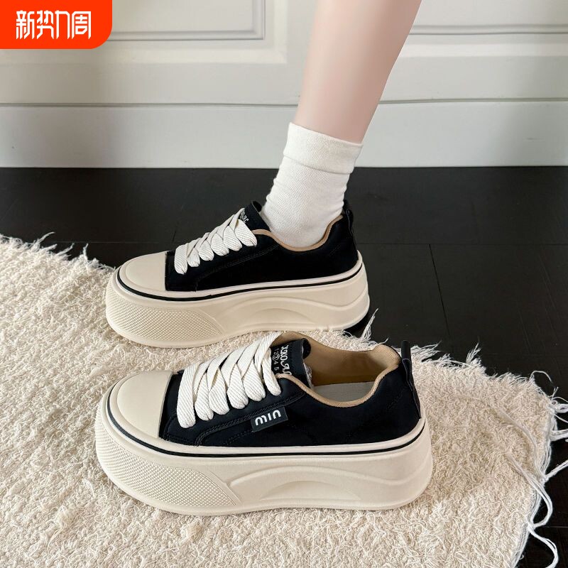品牌断码松糕厚底小白鞋女2026秋季新款爆款小个子增高面包鞋休闲