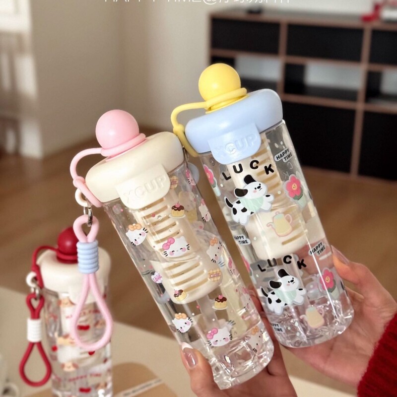 杯子ins高颜值浮球大容量水杯女生新款学生可爱吸管杯喝水圆柱形