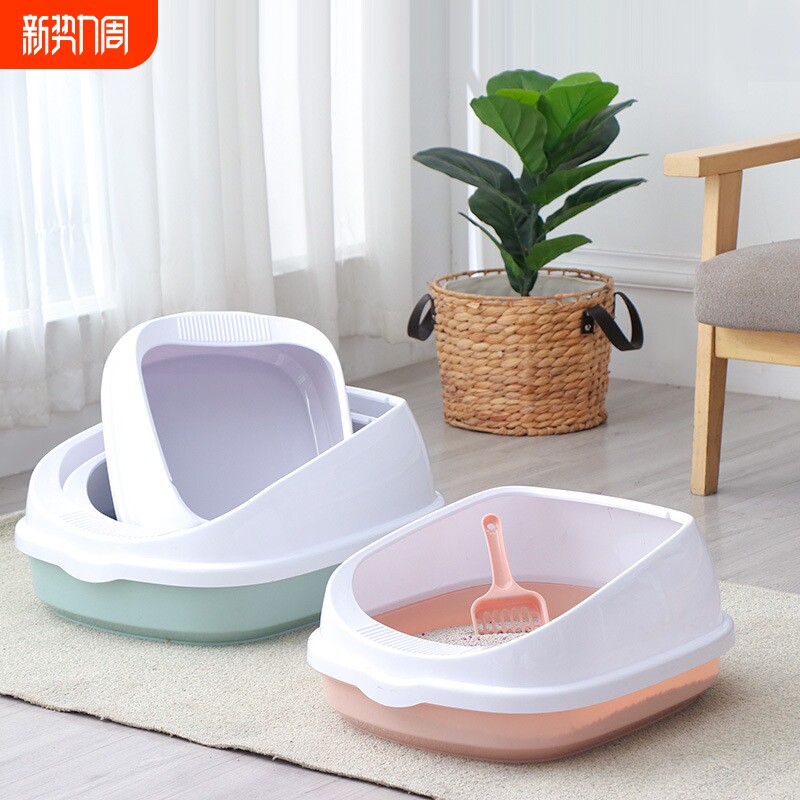 新款中号塑料猫砂盆简易开放式厂家批发围栏加高式半封闭式猫砂盆