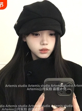 Artemis山月方圆脸百搭麂皮绒渔夫帽八角贝雷帽报童帽大头围显小