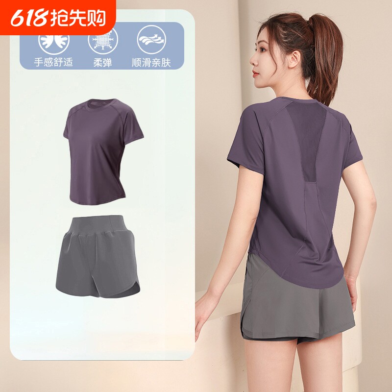 健身服套装女新款专业跑步速干衣夏季宽松短袖瑜伽服羽毛球运动服