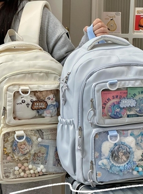 贝克曼款二次元风痛包双肩包学生大容量书包女轻便娃包紫色透明