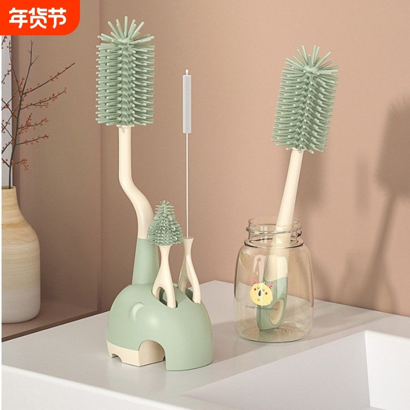 硅胶奶瓶婴儿奶嘴置物架涮子旋转宝宝刷子吸管清洗清洁刷清洁套装,婴童用品,奶瓶刷/奶嘴刷,淘宝优惠券,粉丝福利购,淘宝优惠卷