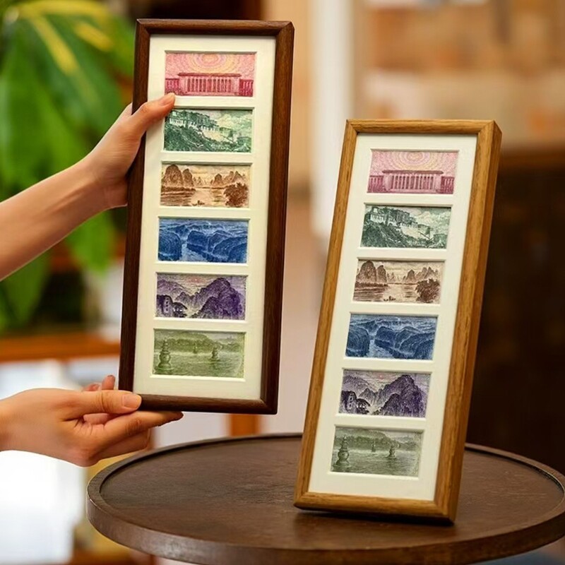 祖国大好河山相框增运多金人民币纸币胡桃六连框装饰画框摆件摆台
