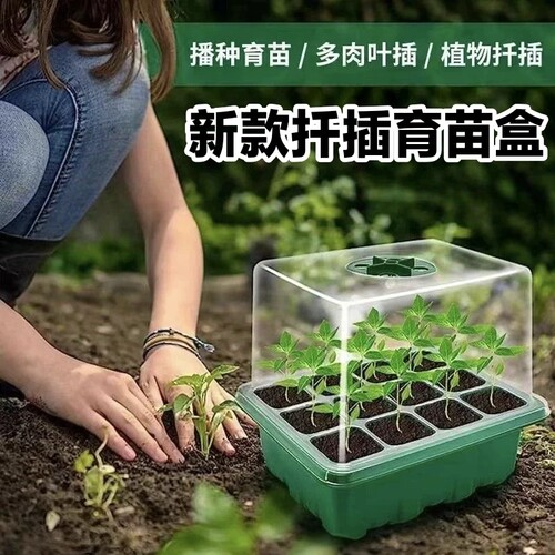 园艺育苗盆三件套花盆塑料扦插盆穴盘气闷养12孔培育盒育苗箱插土