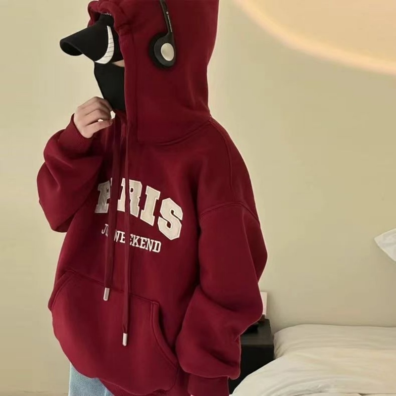 男童加绒2025新款男孩红色衣服连帽洋气炸街儿童长袖卫衣秋冬上衣