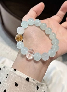 天然海蓝宝黄塔晶蓝月光白水晶手链净化治愈招财转运能量手串礼物