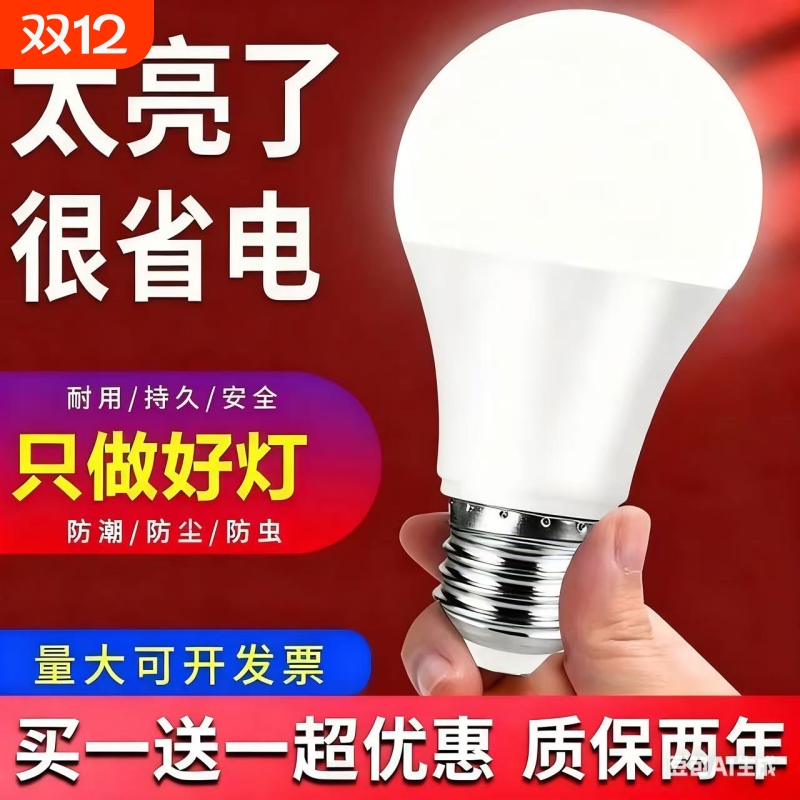 led节能灯泡家用超亮e27螺口螺旋照明大功率室内泡暖光防水护眼