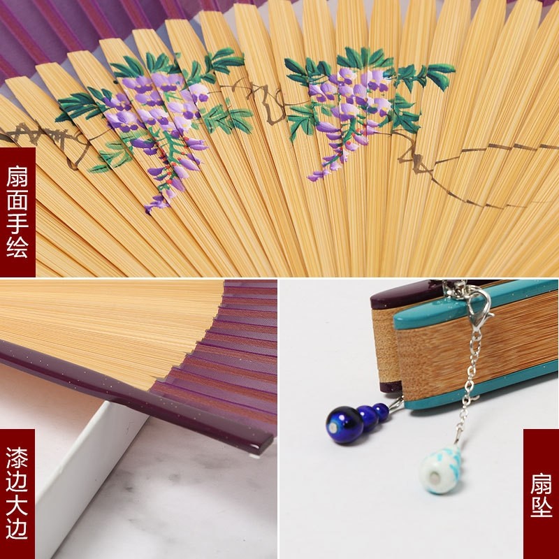 工厂批发中国风折扇 古风汉服扇子批发抛光新款手绘真丝绢布扇