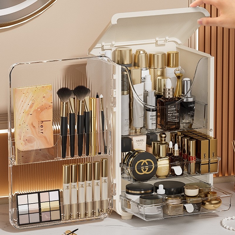 化妆品收纳盒大容量防尘桌面口红护肤品梳妆台化妆刷化妆箱带盖