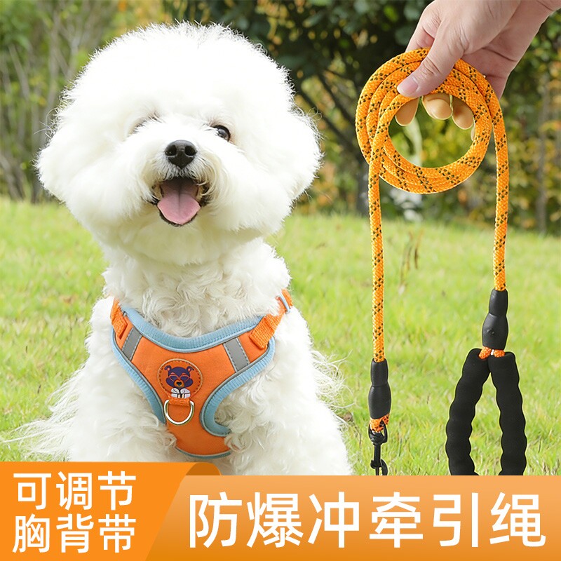 狗狗牵引绳遛狗绳小狗泰迪比熊博美胸背带反挣脱反光条背心式遛猫