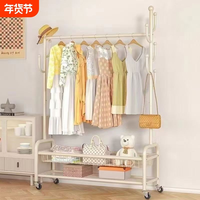 德国带轮可移动衣帽架客厅家用衣服收纳架简易卧室落地式挂衣架子