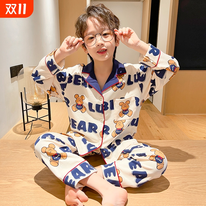 男童睡衣2025新款春秋季长袖儿童小男孩卡通帅气中大童家居服秋款